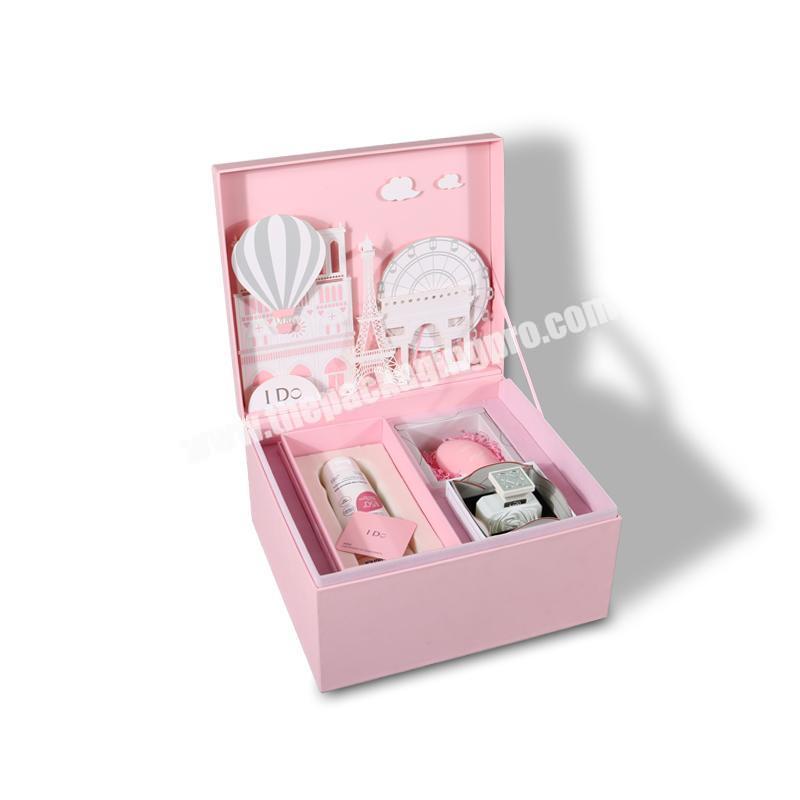 Top grade pink mistery rigid paper wedding favor bridesmaid cosmetic gift packaging boxes