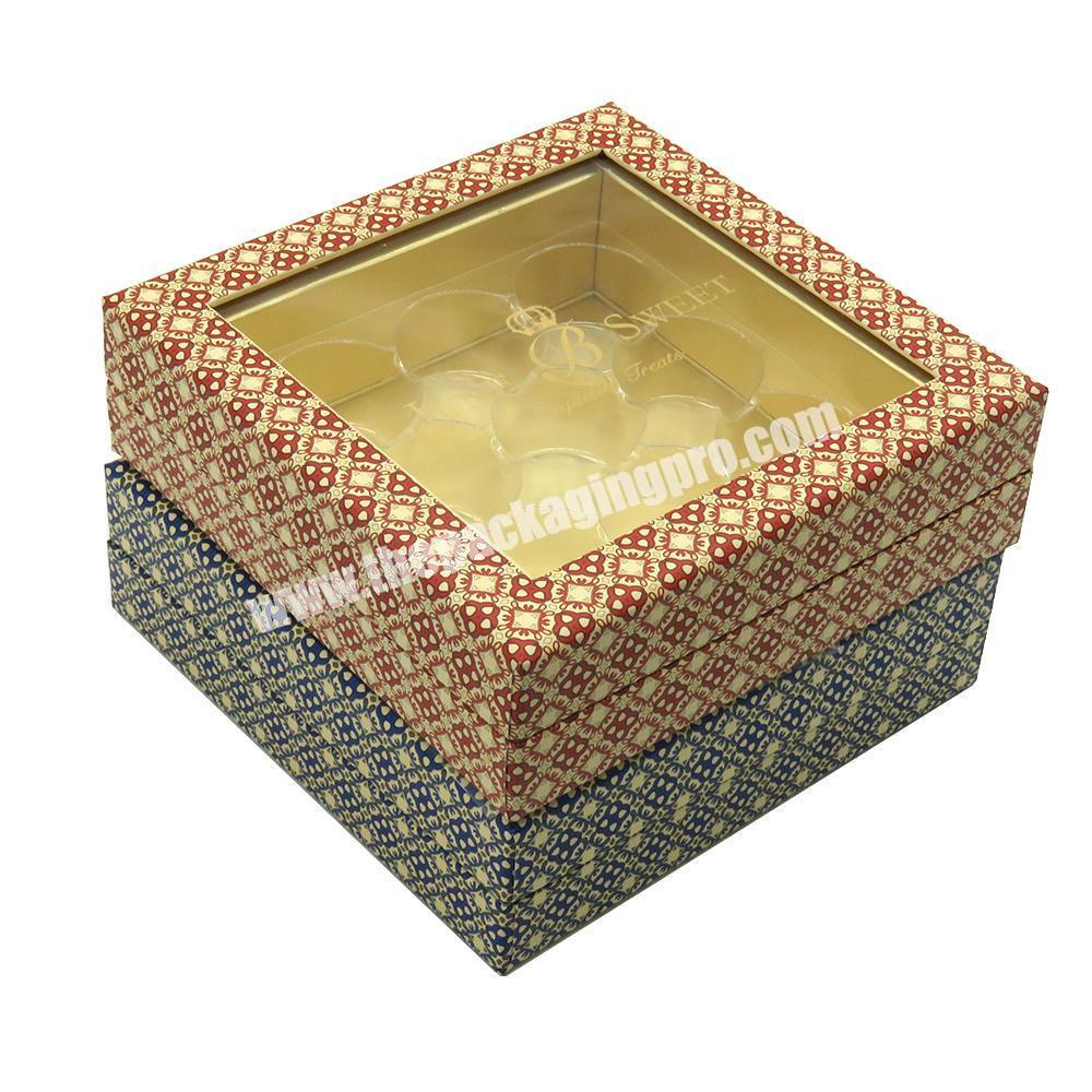 Transparent Window Gold Rigid Cardboard Truffle Gift Cookie Chocolate Boxes with Clear Lid