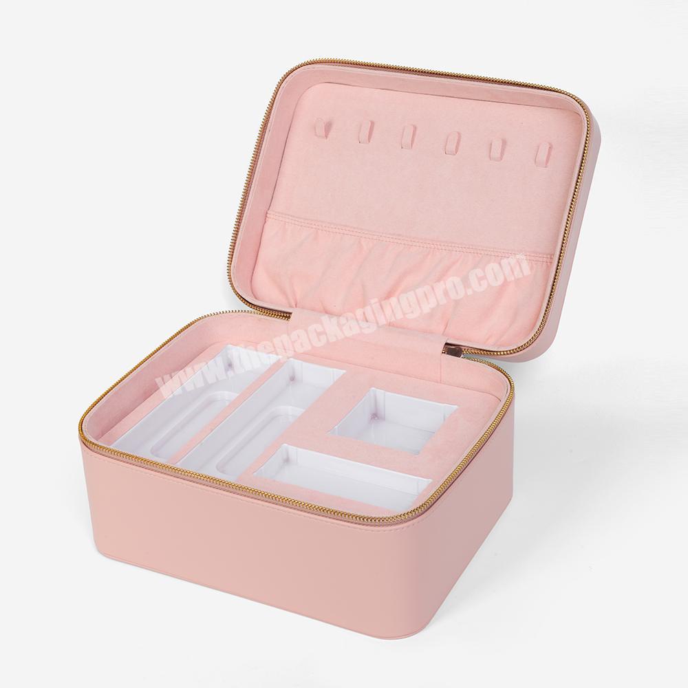 Trendy Zipper Large Ladies Qrganizer Light Custom Portable Storage Boxes Cosmetic Pink Skincare Packaging Box