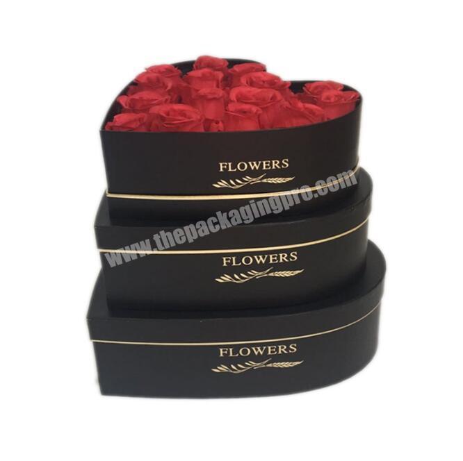 Unique design cardboard paper black luxury heart shape flower gift box