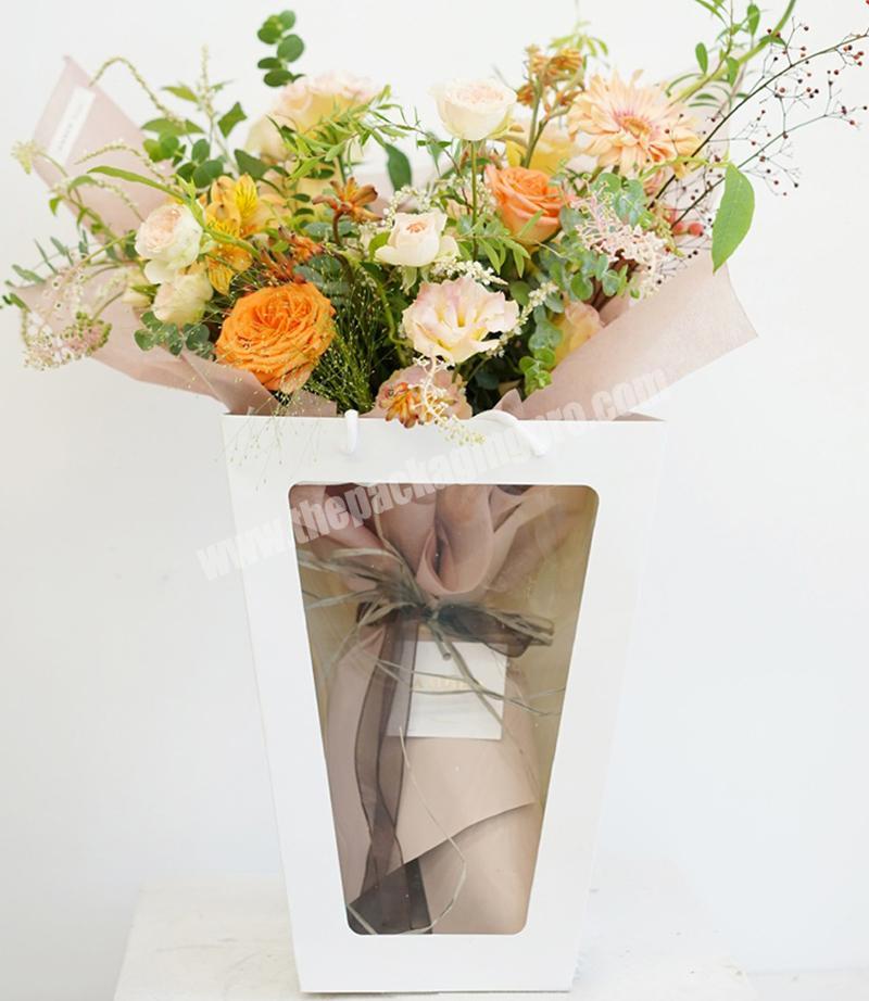 Valentine's Day gift clear window paper bag white art paper material custom paper bag for flowers