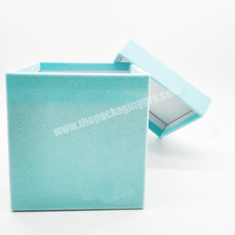 Velvet Gift Box Bouquets Packaging Paper Box Square Luxury Packing for Wedding Flower Arrangements Custom High-end Blue Foldable