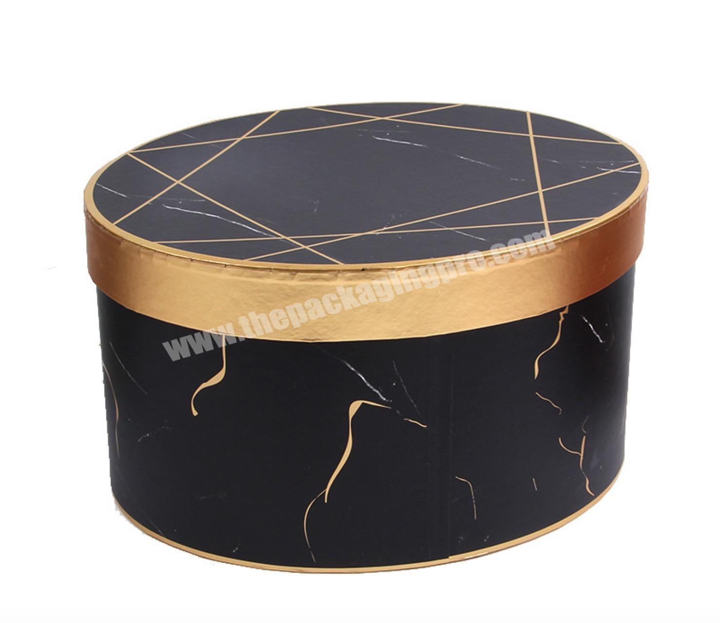 White Black Marble Gold Foil Edge Fresh Rose With Logo Recyclable Cardboard Packaging Tube Flower Gift Round Hat Box For Flowers