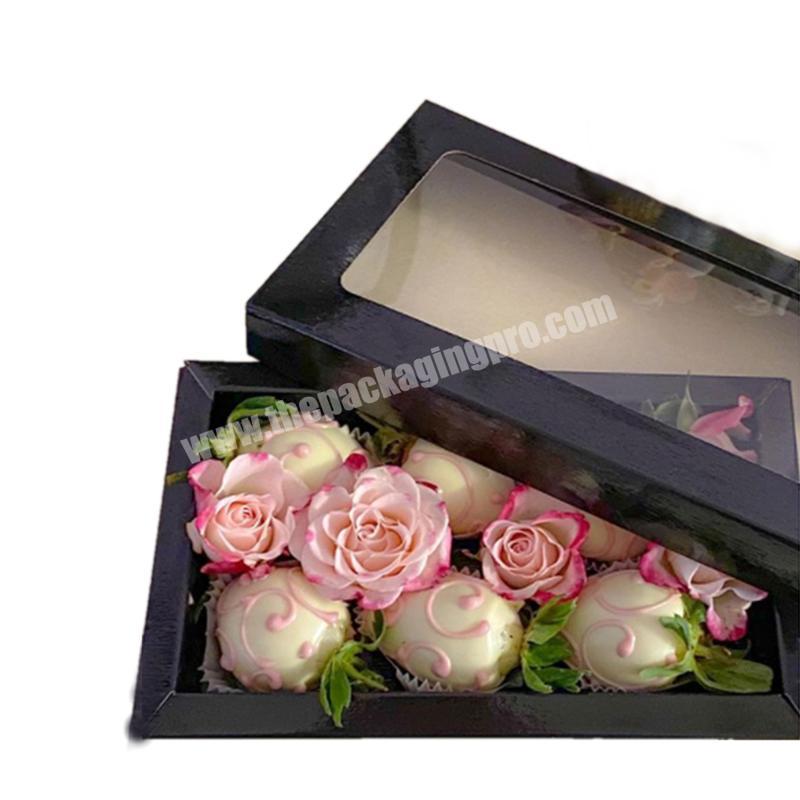 Wholesale Cheap Chocolate Strawberry Packaging Boxes Gift Black Chocolate Box Packaging with Window Coated Paper Other Food