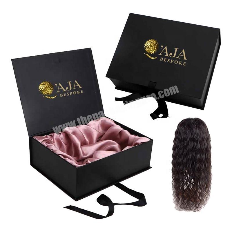Wholesale Custom Logo Luxury Black Wig Hair Extensions Packaging Boxes Christmas Gift Box Apparel Box Insert Satin With Ribbon