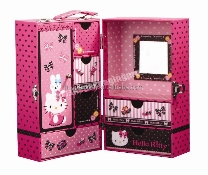 Wholesale Custom cute HelloKitty cosmetic container with cosmetic mirror, cosmetic case, cosmetic box
