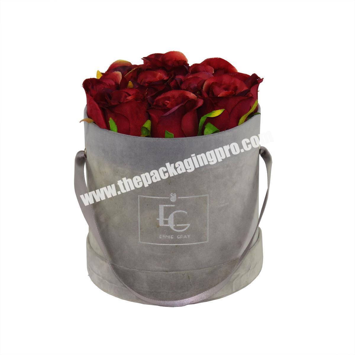 Wholesale Luxury Paper Custom Size Logo Gift Rose Packaging Hat Round Velvet Flower Box with Ribbon