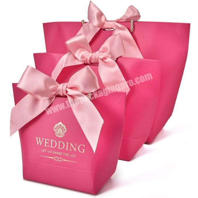Wholesale Recycled Small Fancy Paper Bags Custom Logo Wedding Chocolate Favors Packaging Gift With Ribbon