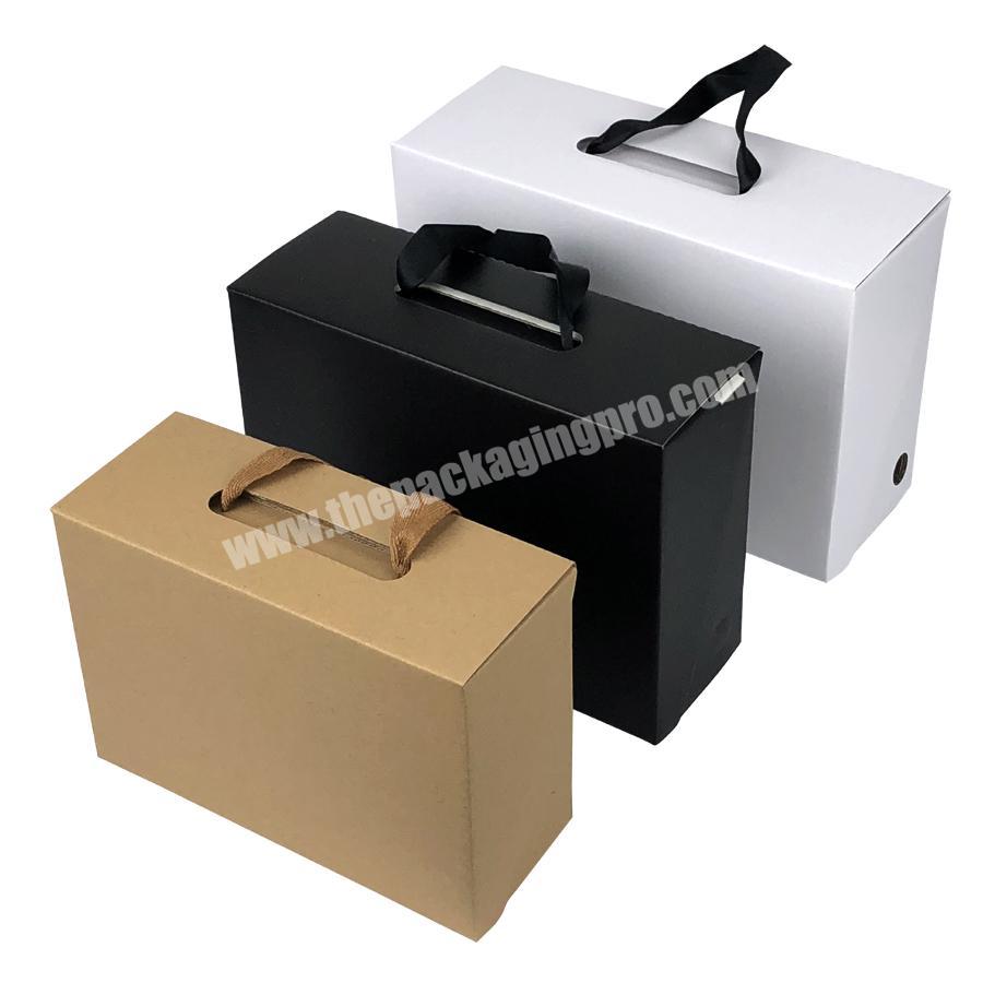 Wholesale custom foldable corrugated cardboard handbag packaging clothing underwear shoe box with ribbon handle