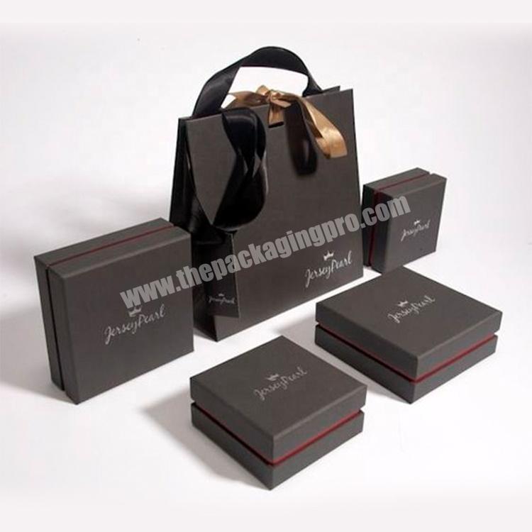 Wholesale eco luxury custom small 2 pieces rigid cardboard black bracelet earring necklace box jewelry gift box wedding ring box