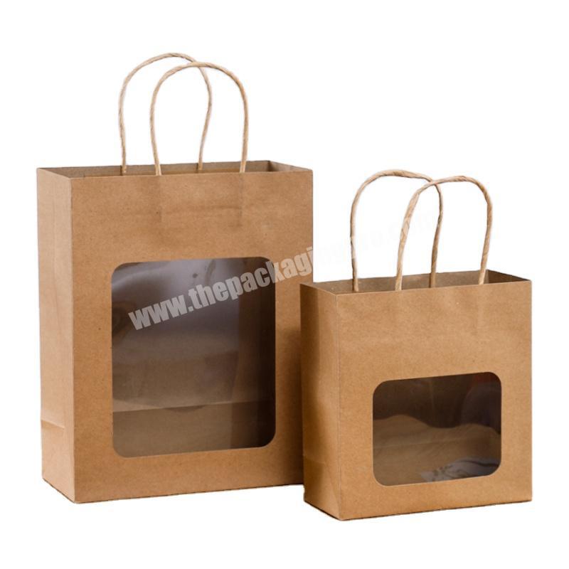 Wholesale recycled eco-friendly paper packaging custom kraft paper bags food take away paper bag with clear pvc window