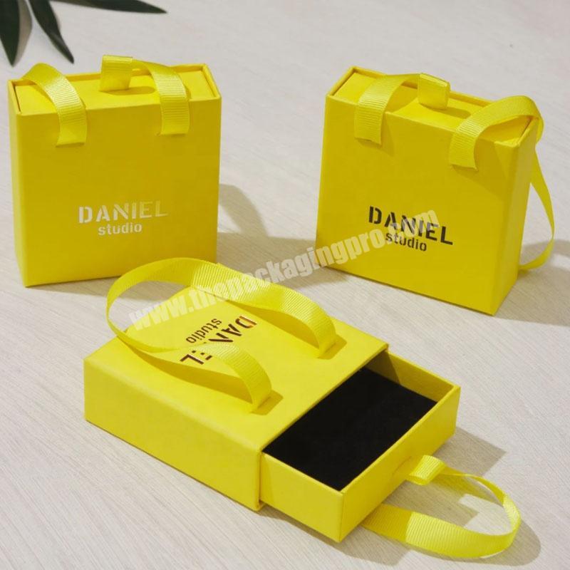 Yellowwhiteblue Black Paper Slide Cardboard gift Packaging Box Custom Necklace Earrings Ring Jewelry Drawer Box with handle