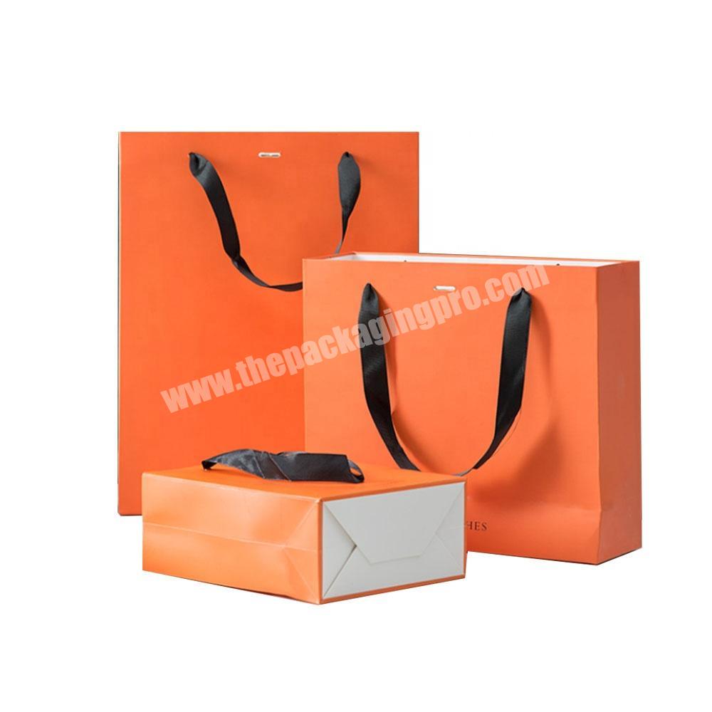 big size craft square shopping bags jewellery custom logo orange kraft plain white paper gift bag for clothes