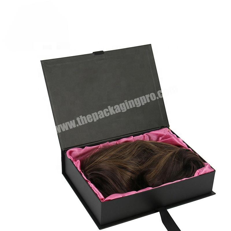 custom black folding paper box silk inner with ribbon closure