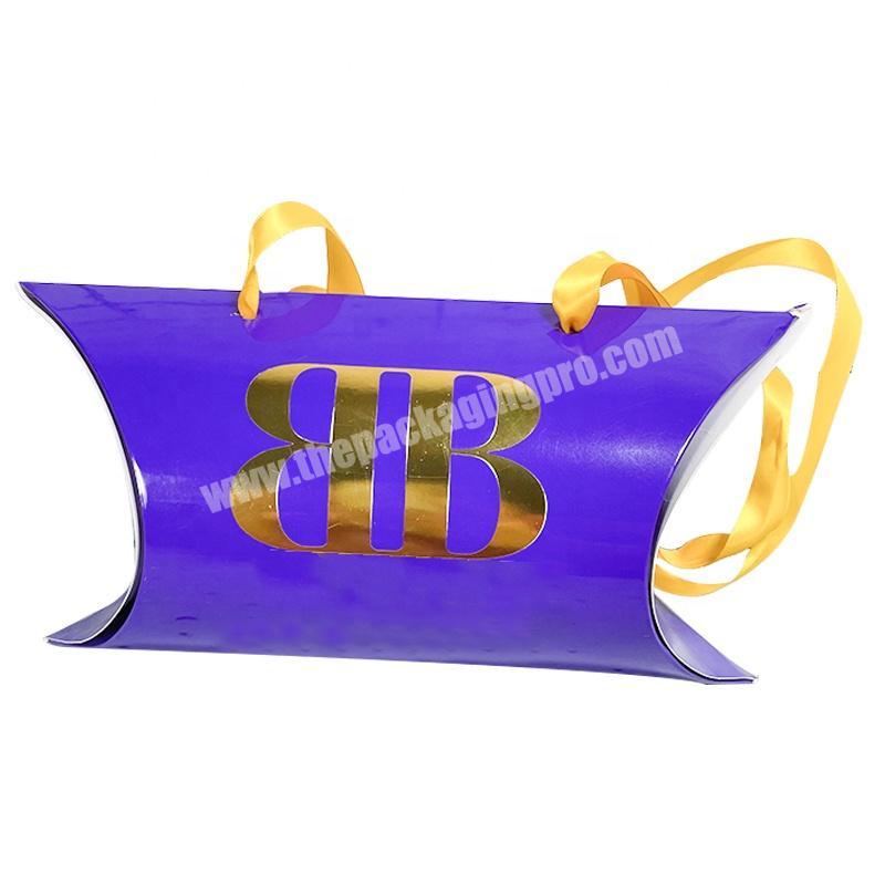 custom cheap rigid luxury gift paper wig package boxes with logo purple pillow box packaging for hair extensions