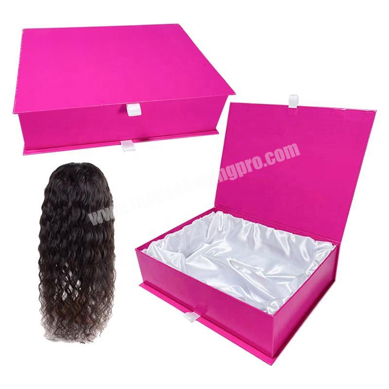 custom logo pink luxury Wig Hair Bundles Packaging Boxes Extension Bags With Satin Human Weave Hair Gift Storage Box