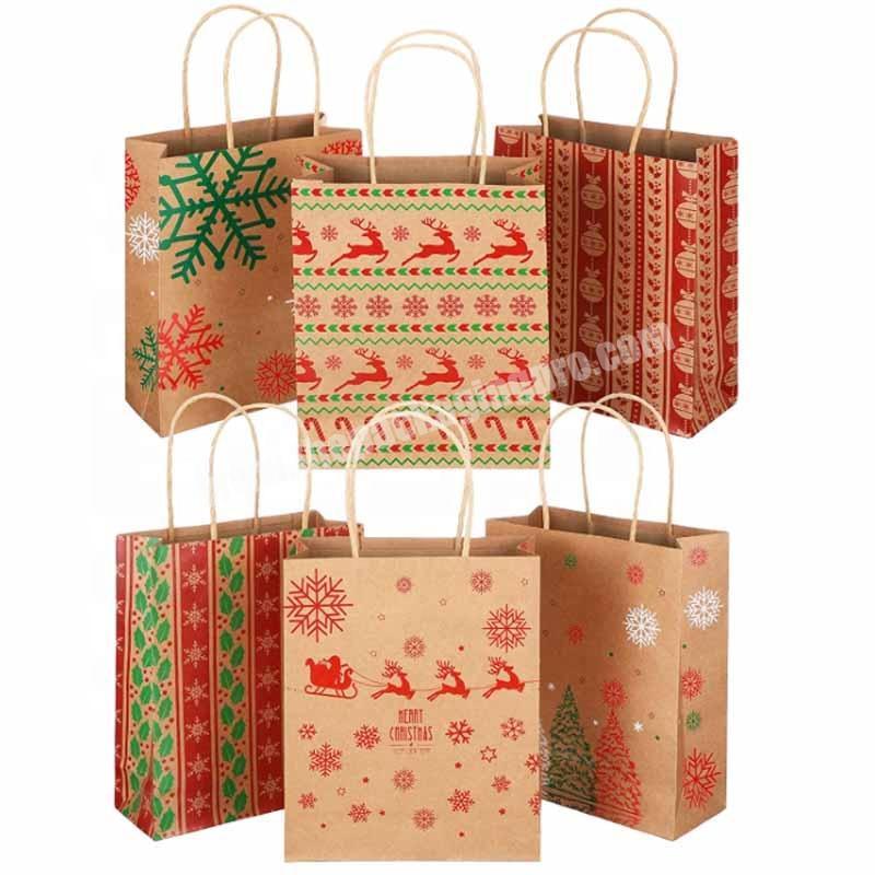 customized Kraft Paper Christmas shopping Bags packaging Holiday Gift Bags Bulk for Party Favor Wrapping Goody