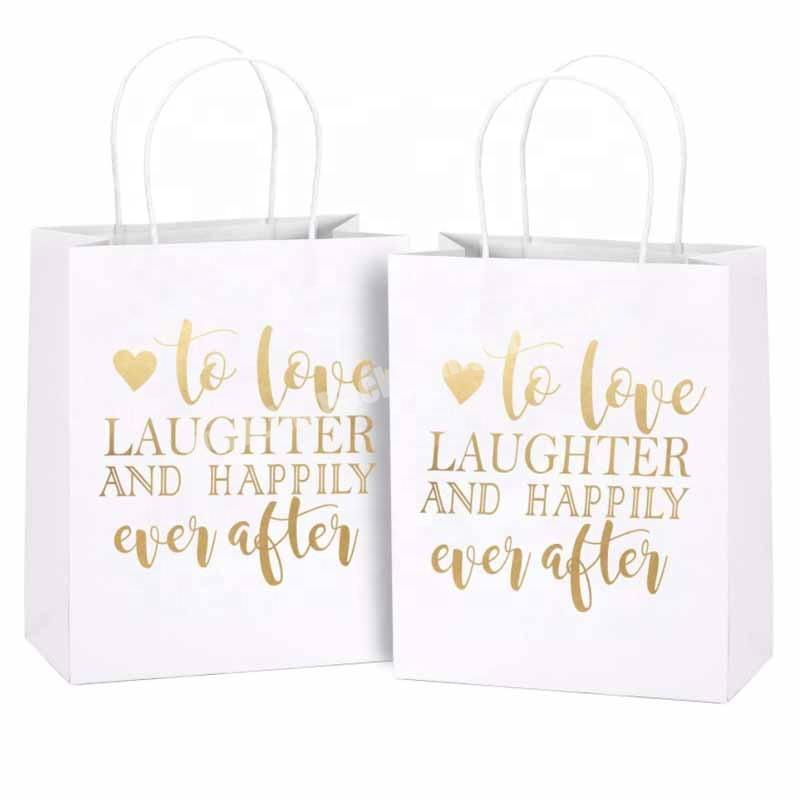 customized boutique luxury gift bags packaging wholesale white and gold  paper shopping bags with handle