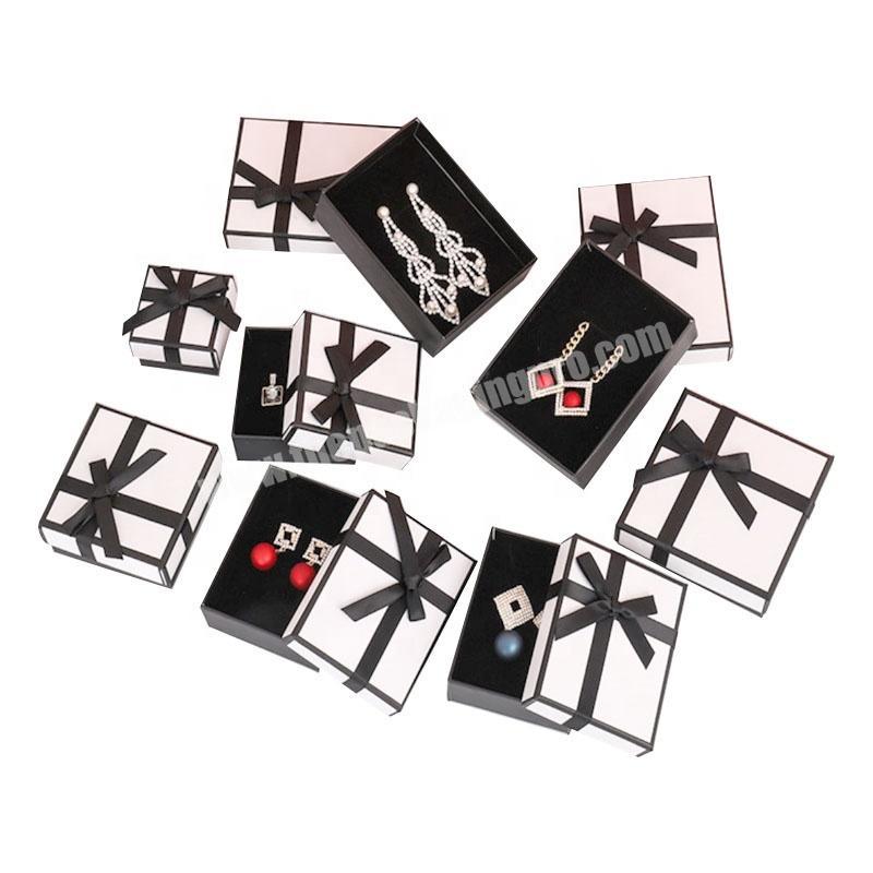 earring trinket box jewelry custom logo printed unique black white ring carton boxes with pouch