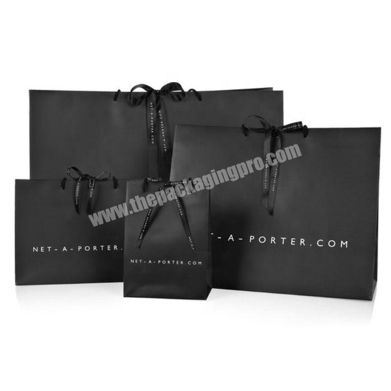 luxury black recyclable paper jewelry hair extension boutique gift shopping bags with ribbon handle closure