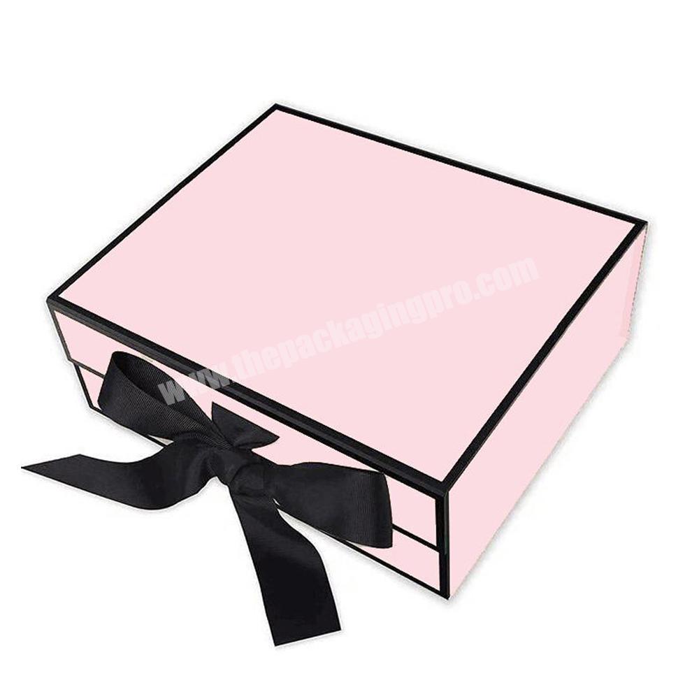 personalized cosmetic foldable paper cardboard pink gift boxes magnetic makeup display box with ribbon
