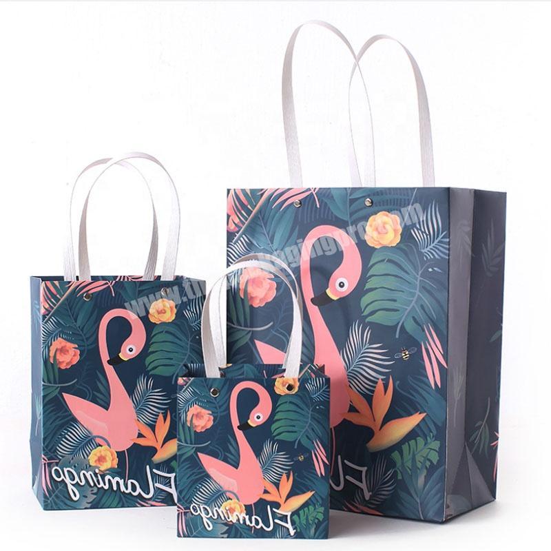 personalized small size flamingos hand gift paperbag custom logo private label peper shopping bags with logos for clothin