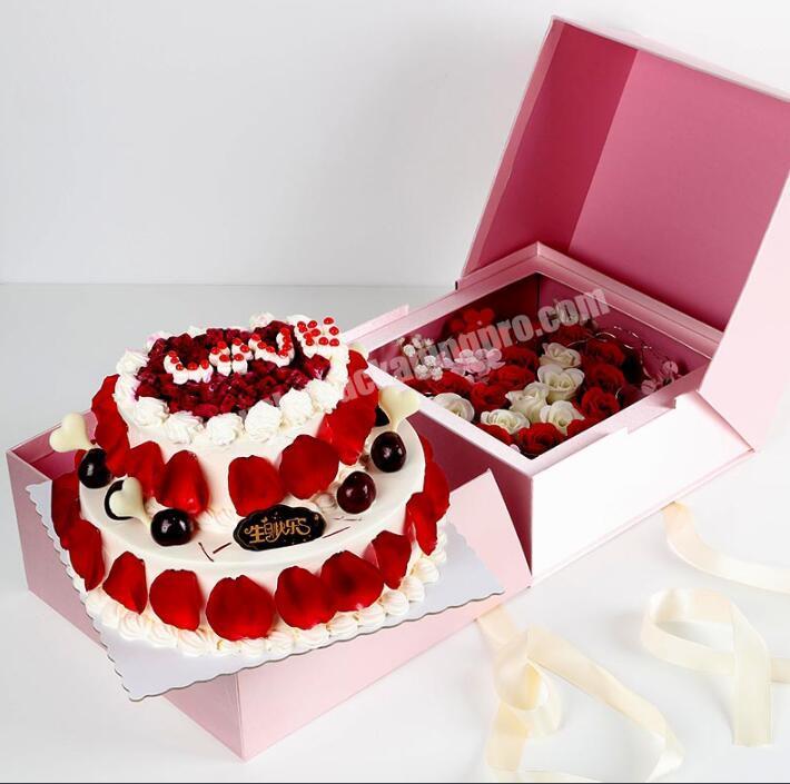 custom wholesale Surprise Cake Flower Chocolate Rose Packaging Paper Cardboard Rigid Birthday  explosion double layer floral Gift Box 