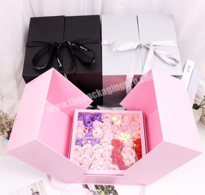 wholesale Surprise Cake Flower Chocolate Rose Packaging Paper Cardboard Rigid Birthday  explosion double layer floral Gift Box wholesaler