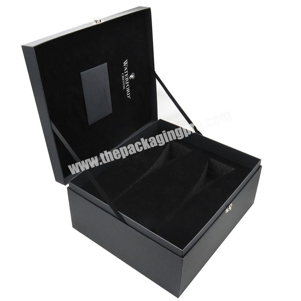 wholesale custom foam insert rigid set up wibalin black paper box for glassware