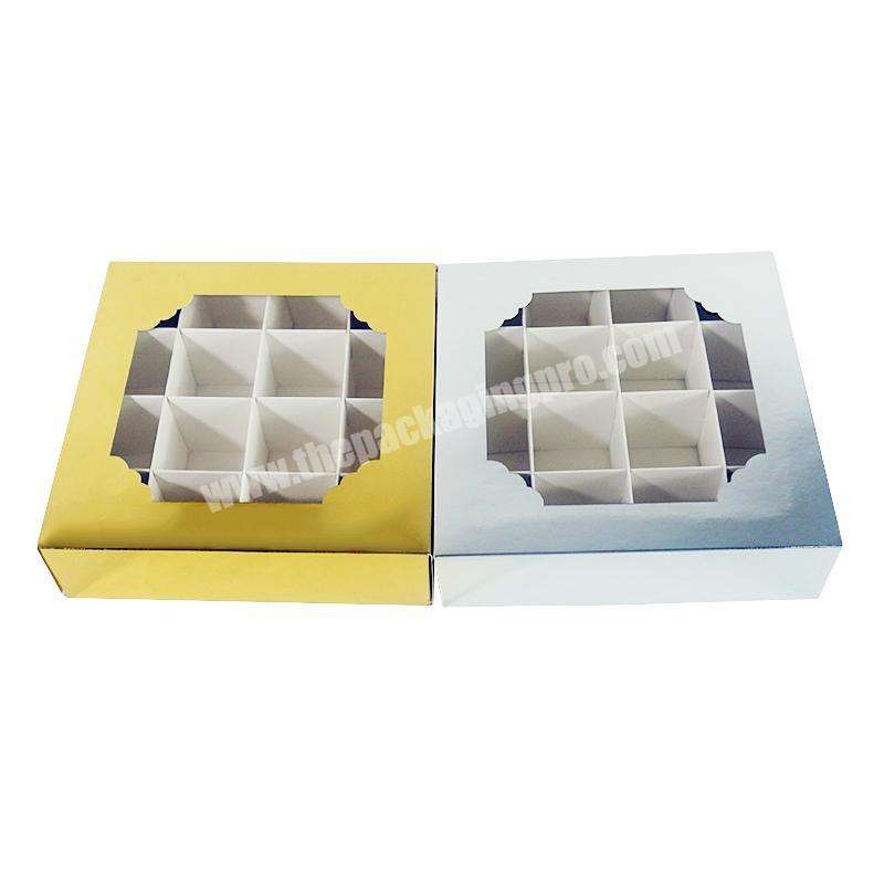 18*18*5 cm gold and silver paper candy sweet cookie chocolate nuts gift packaging window box with 16 grids paper insert dividers