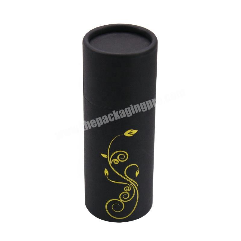 Customized Rolled-edge Matt Bla Paperboard Round Cylinder Cardboard Box Paaging With Golden Foil Logo