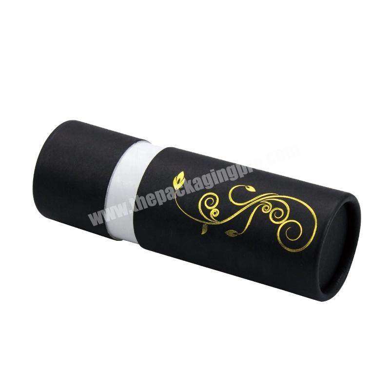 Customized Rolled-edge Matt Black Paperboard Round Cylinder Cardboard Box Packaging With Golden Foil Logo