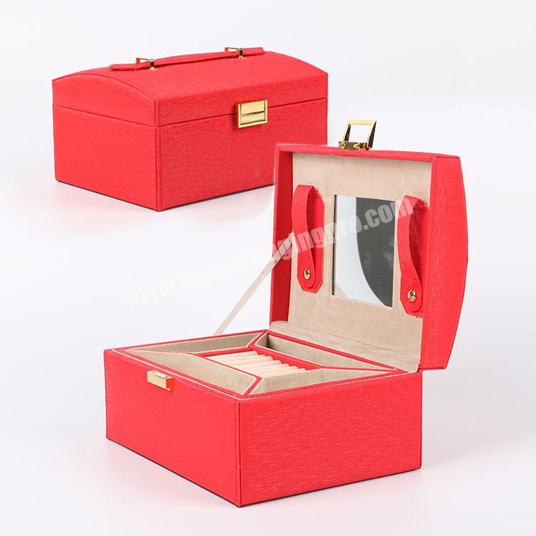 New Design Double Layer Gift Boxes Vintage Mirror Gift Organizer Red Color Ring Packing Case