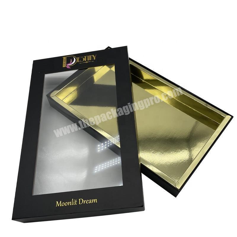 2022 Luxury Black Cardboard Boxes Custom Gift Box Packaging with PVC Window High Quality Clear Lid Box