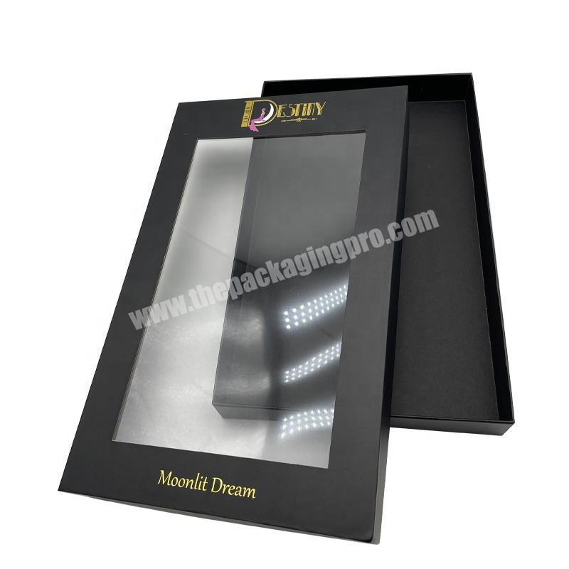 2022 Wholesale Paper Rigid Cardboard Clothing Gift Boxes Black PVC Window Clear Lid Packaging Custom Gift Box