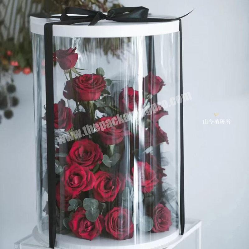 2022 Wholesale Transparent Plastic Bouquet Packaging Round Gift Clear Pvc Flower Box For Flowers With Ribbon Flower Box
