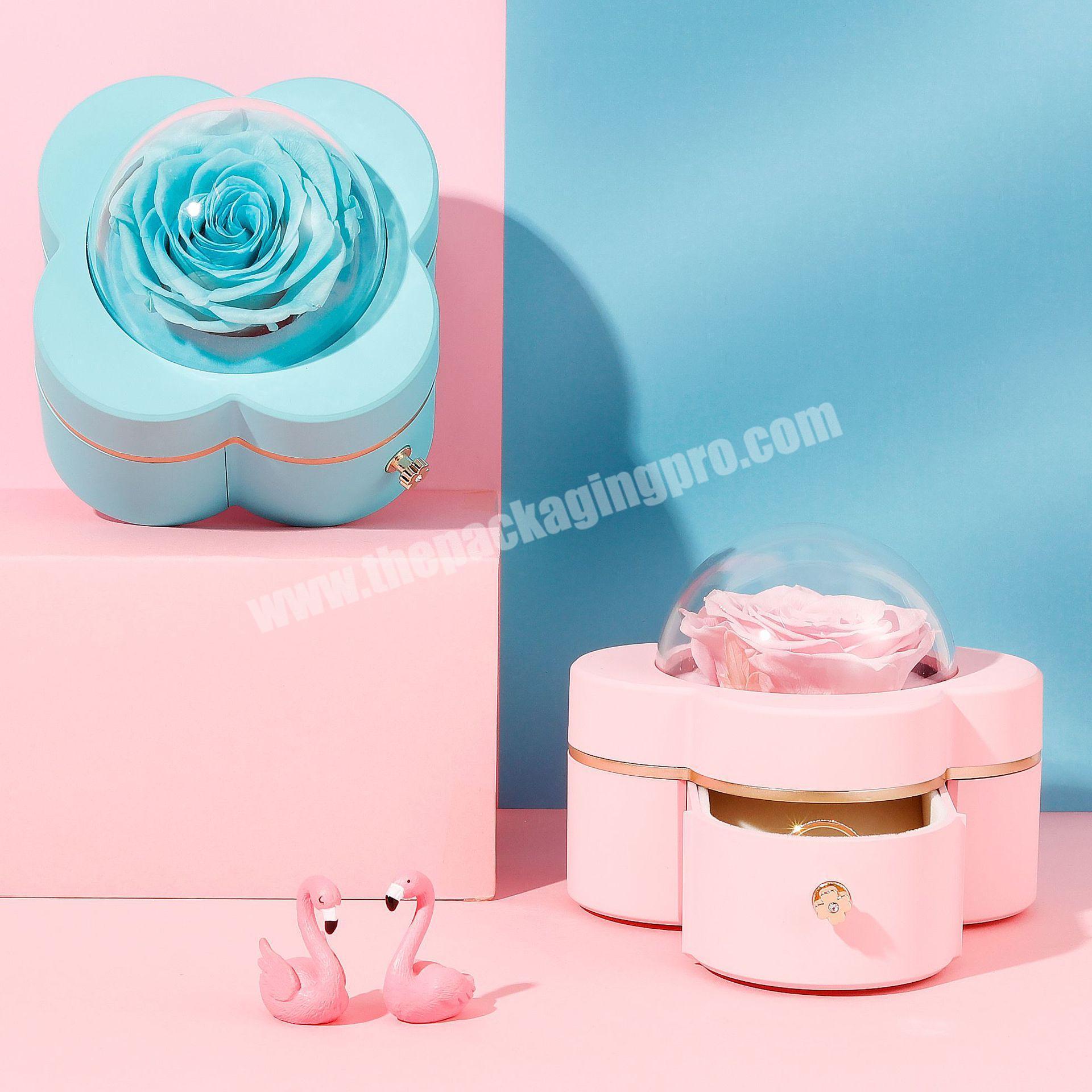 2022 new product acrylic preserved rose flower gift packaging box transparent lid led light wedding flower box with drawer
