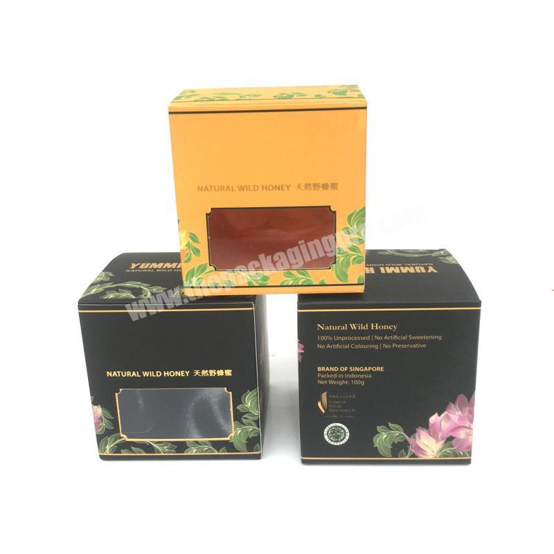 300gsm Art Paper Black Custom Logo Transparent Window Luxury Gift Small Packaging Paper Color Honey Jar Gift Box