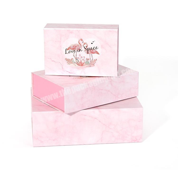 Amazon Hot Sale Big Size Rigid Ribbon Luxury Pink Folding Magnetic Cardboard Gift Box Packaging