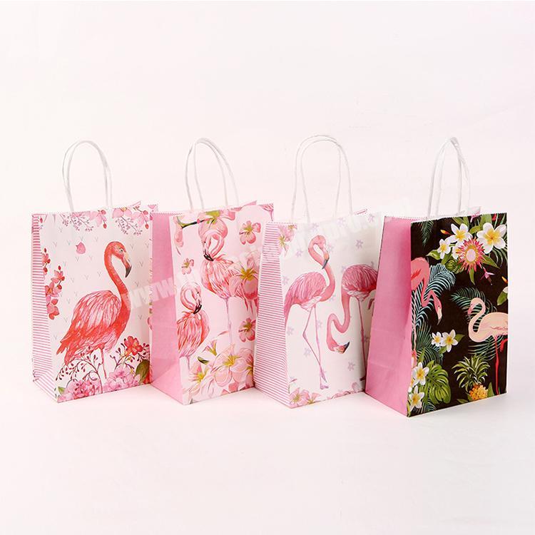 Animal Flamingo Luxury Shopping Gift Paper Bag Wholesale Lovely Cartoon Craft Paper Bag Packaging  With Your Own Logo