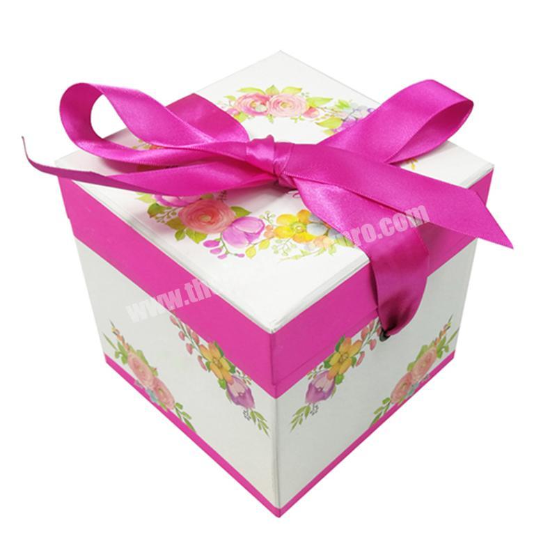 Artificial Flower gift boxes for wedding bridesmaid packing soap flowers  pink cardboard gift box with ribbon