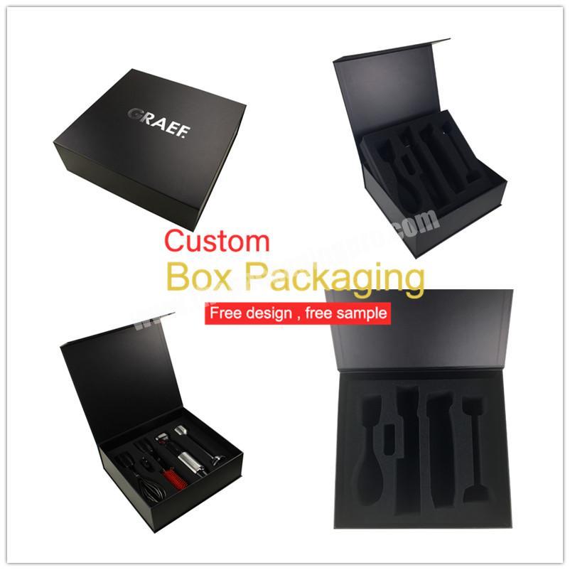Black Printing with Sliver Logo Magnetic Lid Packaging Custom Boxes With Insert Gift Cardboard for Tools