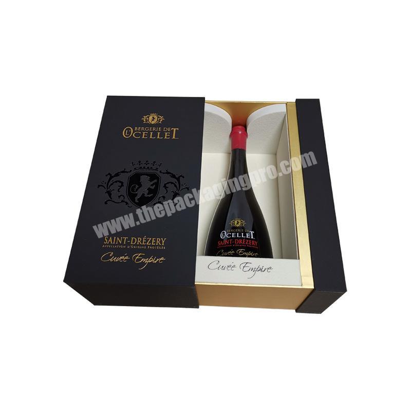 Black Rigid Cardboard Paper Wine Glass Packaging Gift Boxes With Ribbon Customized Magnetic Paperboard Box For Packing