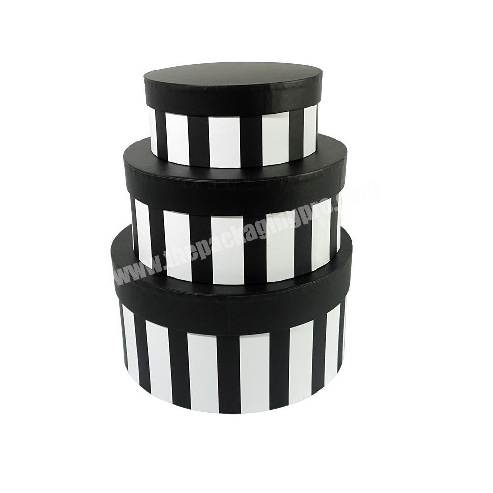 Black and white striped paper cardboard round shape collection gift packaging box