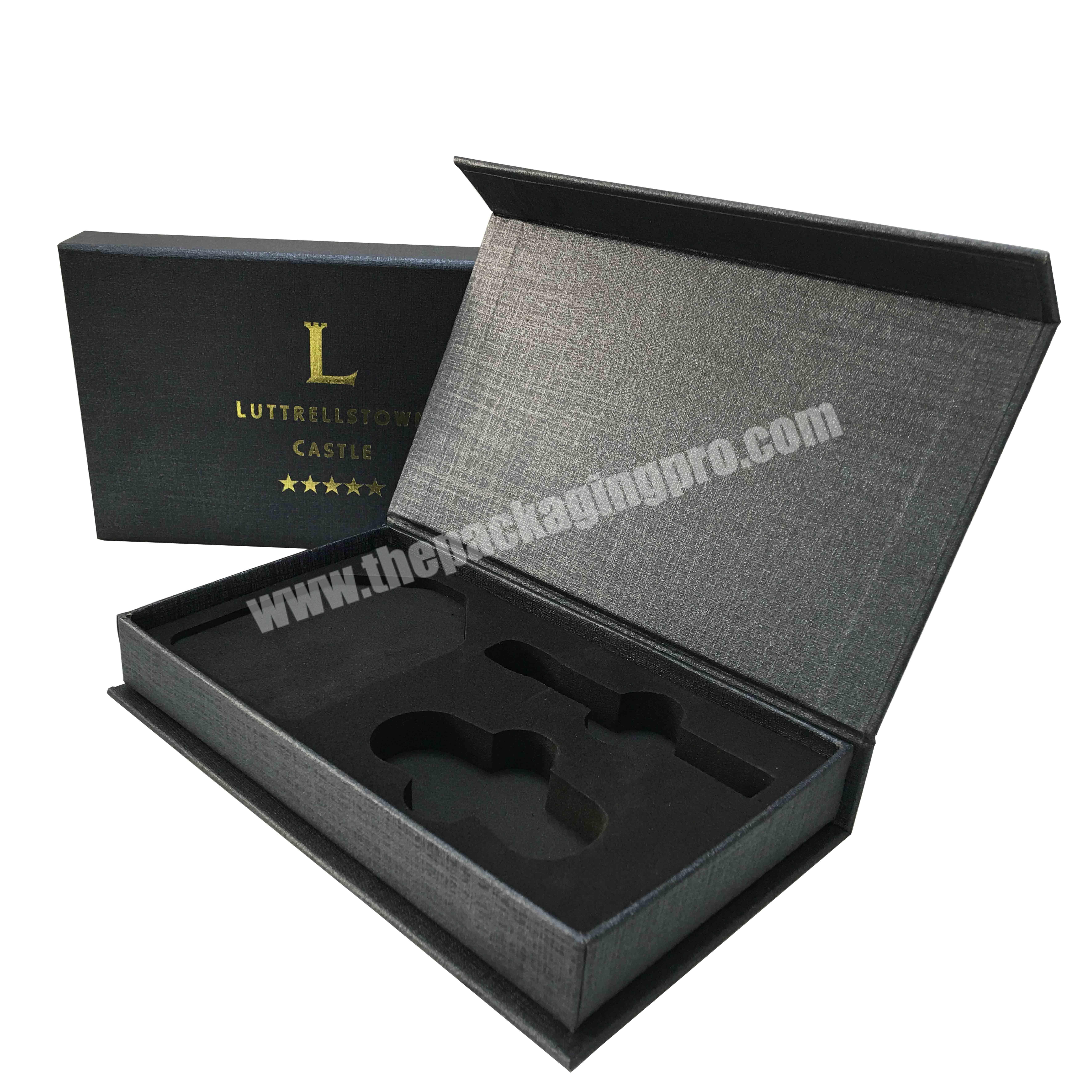 Black luxury design Cardboard Paper Packaging gift box with magnetic EVA Foam insert for watch electronic