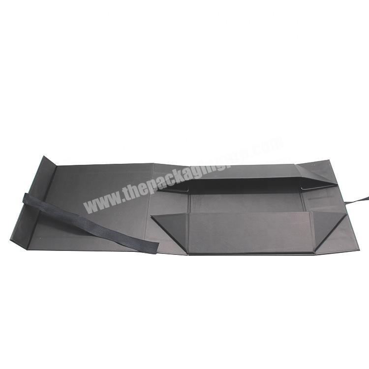 Black matte custom cardboard folding rigid gift and brand printing foldable box with ribbon