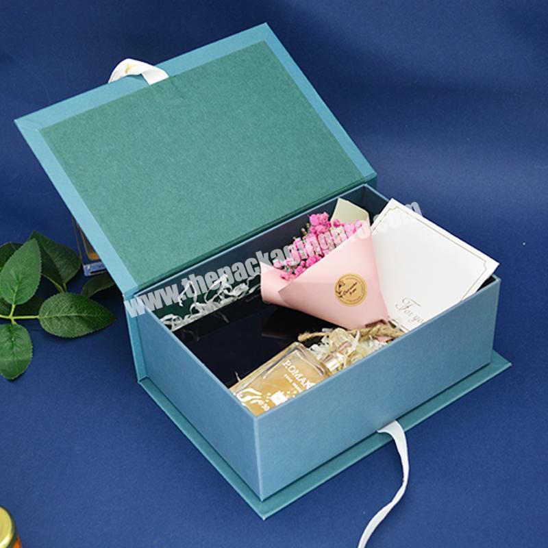 Book Shape Custom Logo Girl Perfume Box and Travel Cosmetic Storage Box Cardboard Gift Box with Ribbon