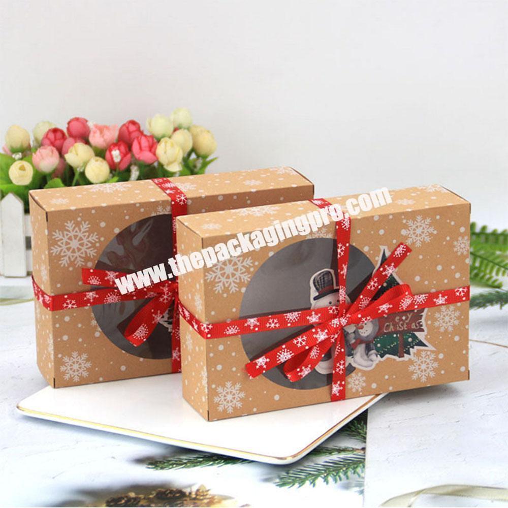 Brown Kraft Paper Packaging Bakery Disposable Dessert Cookie Muffin Christmas Cupcake Boxes With Window
