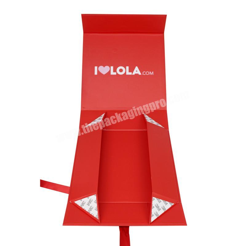 CMYK Full Color Red Paper Packaging Collapsible Product Packing Box with Ribbon Magnetic Lid