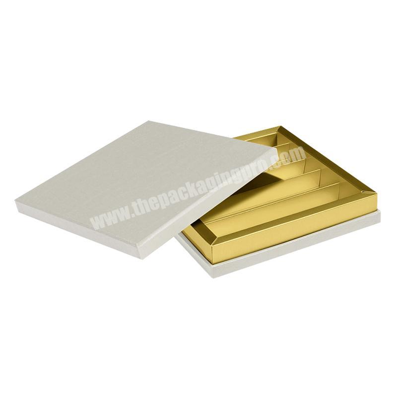 Cardboard Gift Box Large Chocolate Candy Truffle Packaging Have Dividers Luxury Custom Logo Craft High Quality White and Gold ZL